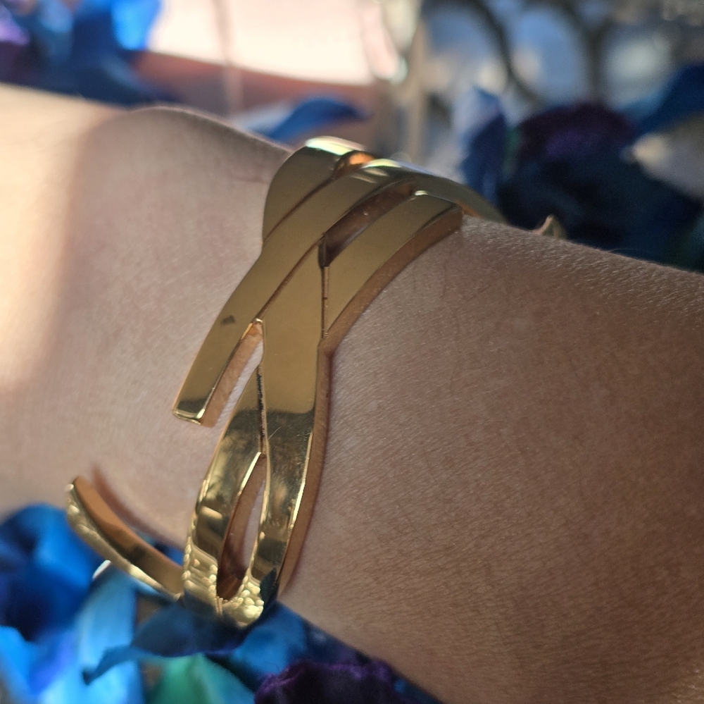 Authentic YSL Gold-Tone Sculptural Cuff Bracelet - Women Jewelry